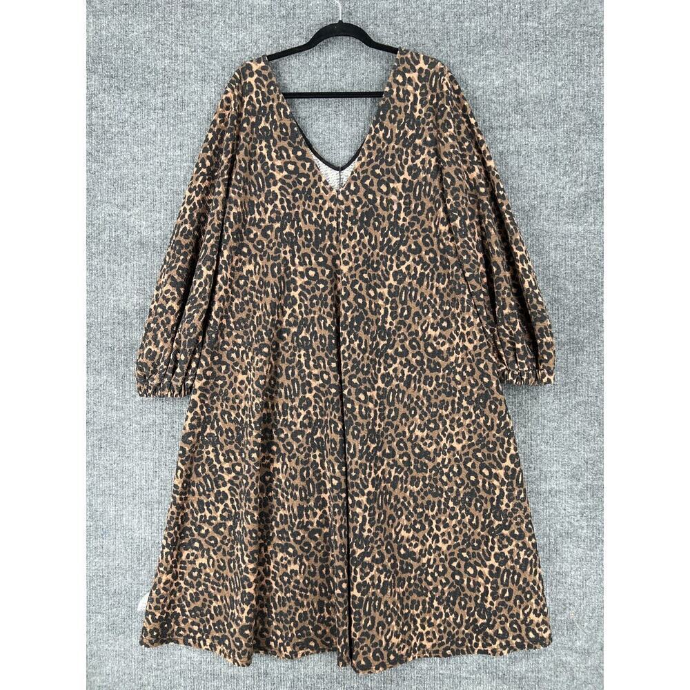 ASOS Design Leopard Print Midi Dress Womens 14 A-Line Double V-Neck Crinkle - Picture 5 of 9